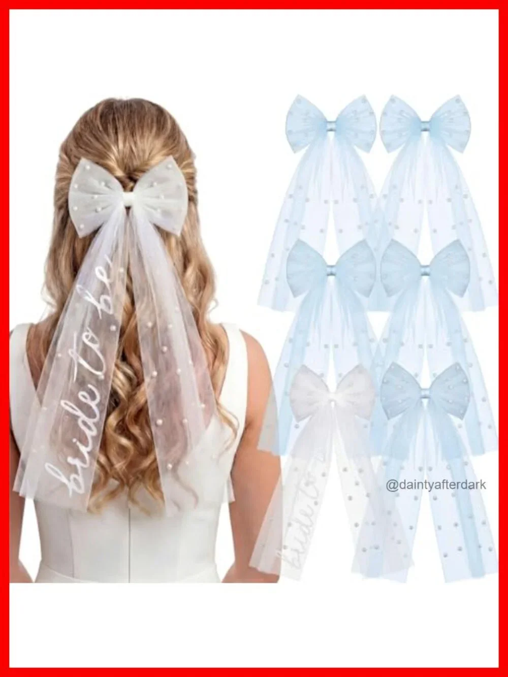 Bridal Bow Veil Set with Pearls - 6 Pcs Bachelorette Party Favor Set